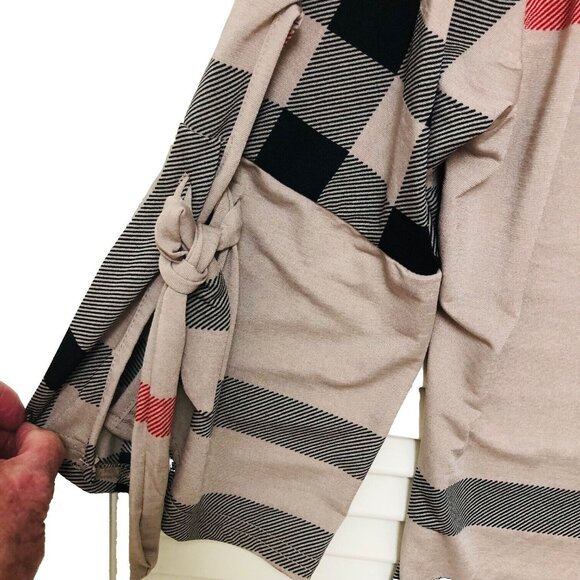 Lildy Womens Plaid Tunic Top NWT Split 3/4 Slv L XL Relax Neutral Office Casual - Picture 4 of 10